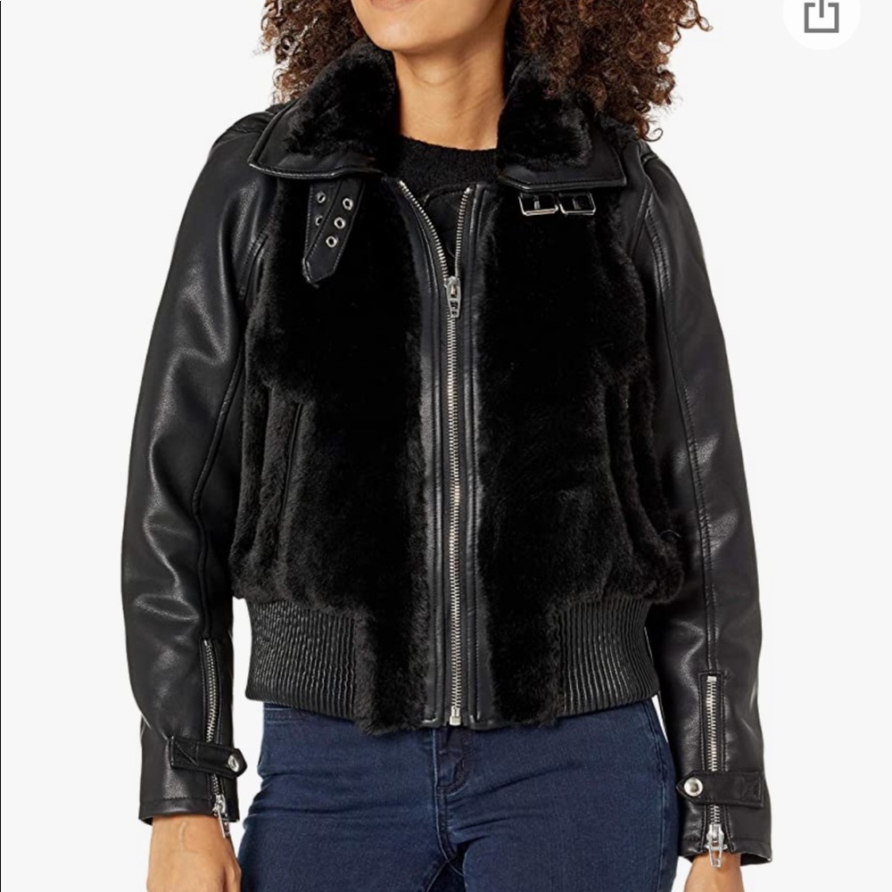 Blank NYC Faux Fur black vegan leather jacket